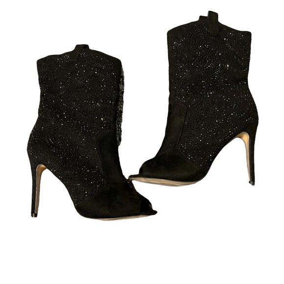Lauren Lorraine Layla Black Suede Rhinestone Peep Toe Cowboy style Dress Boots - Picture 8 of 9